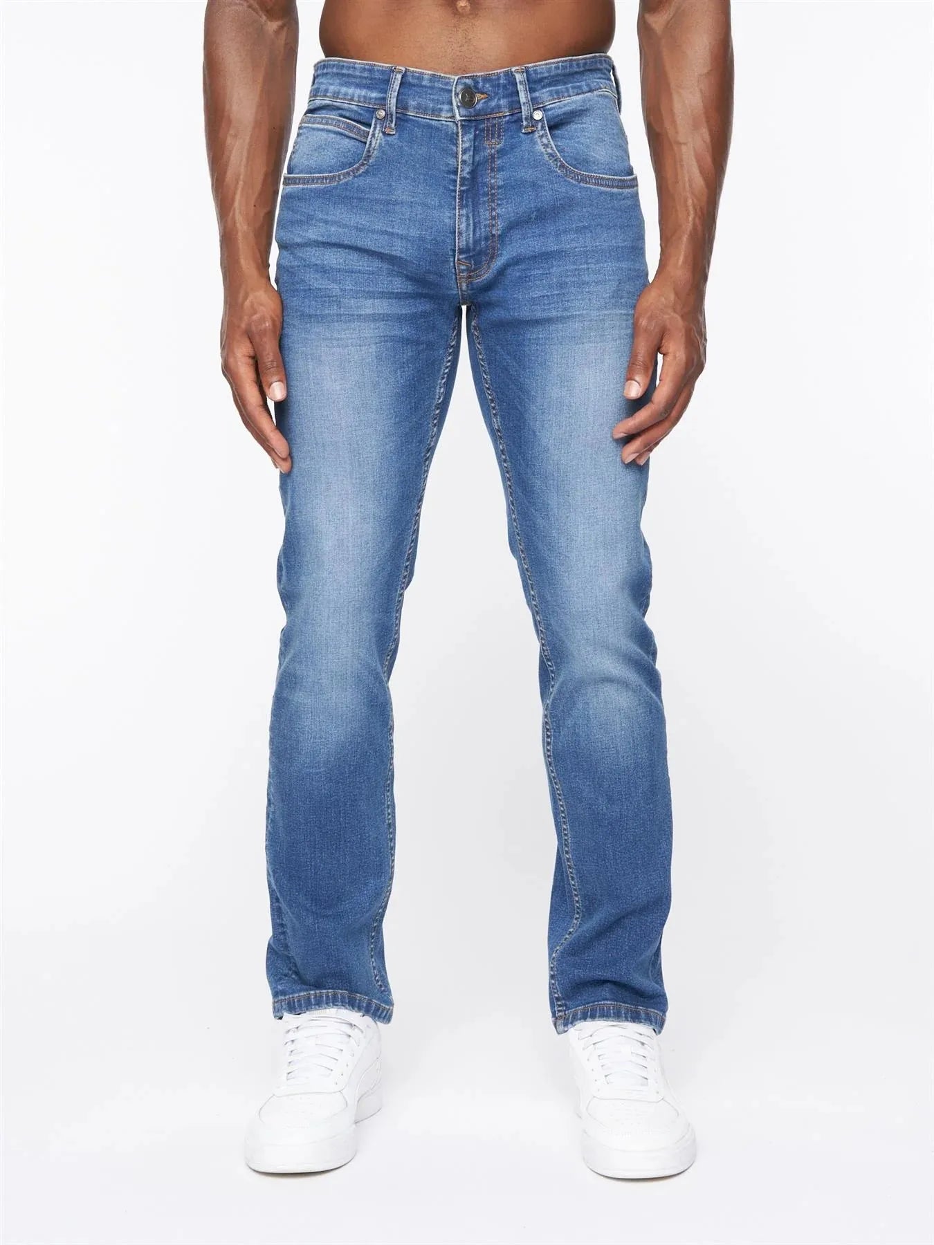 Men's mid blue straight fit jeans