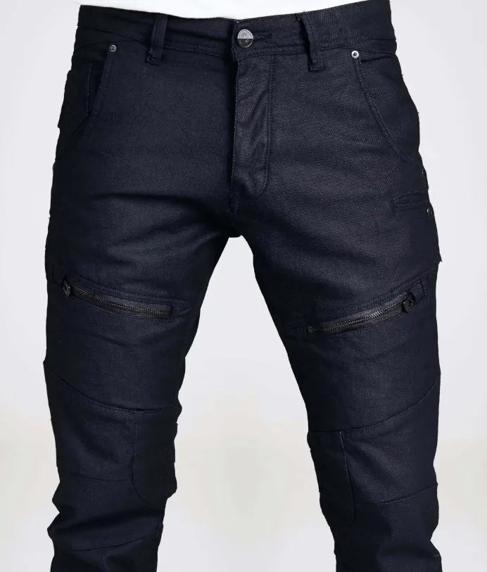 Men's black multi pocket slim fit jeans